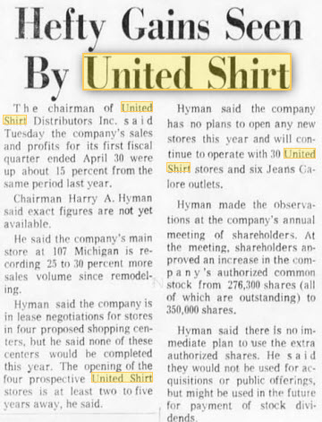 United Shirt - Strong Earnings May 1972